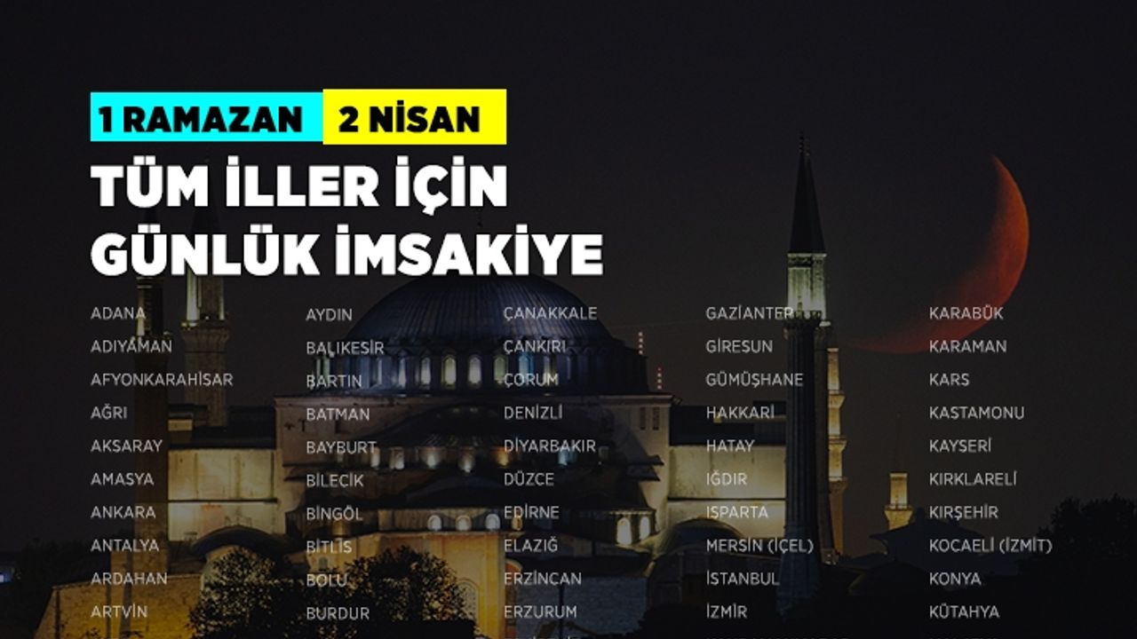 1 Ramazan - 2 Nisan tüm iller için günlük imsakiye