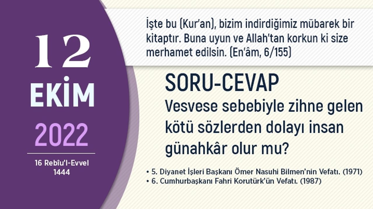 Vesvese sebebiyle zihne gelen kötü sözlerden dolayı insan günahkâr olur mu?