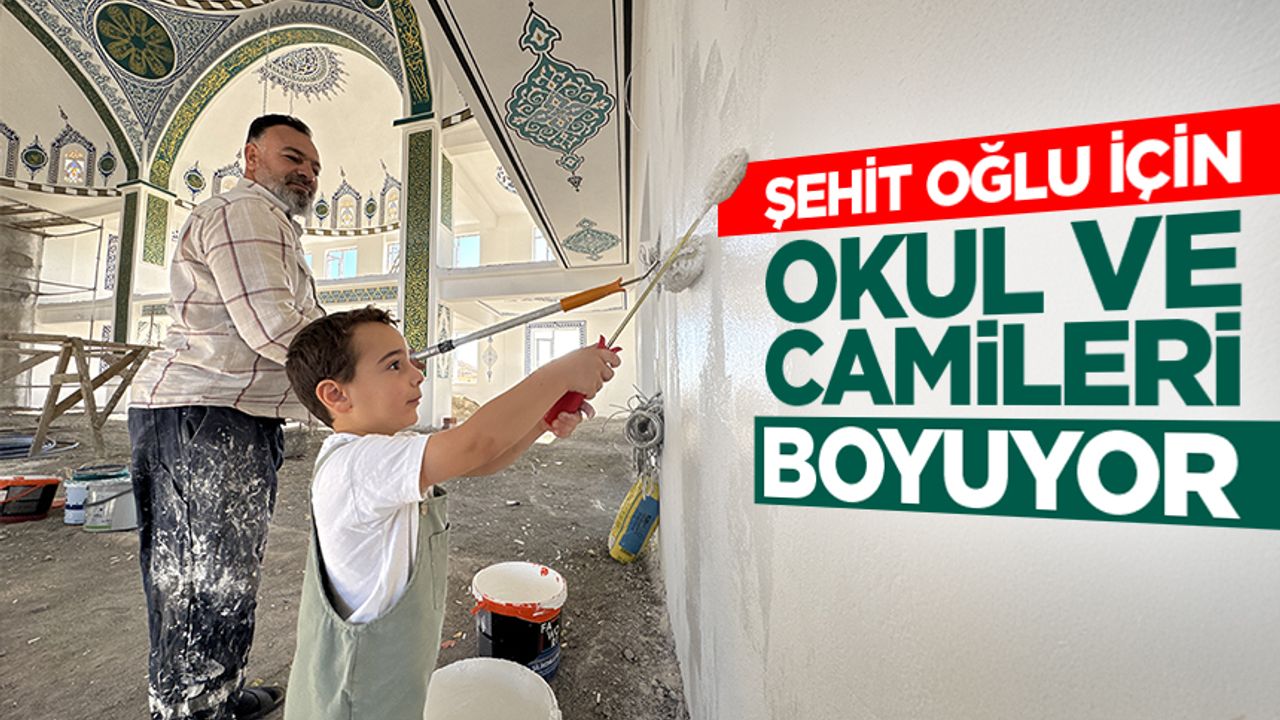 Şehit oğlunun hayrı için okul, cami ve Kur’an kurslarının boya işlerini yapıyor