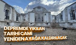 Malatya'da depremde büyük bölümü yıkılan tarihi Hacı Yusuf Taş Camisi ayağa kaldırılıyor