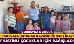 Çorum'da 5 çocuk, limonata satarak kazandığı 943 lirayı Filistinli çocuklar için bağışladı