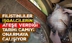 Filistinliler, işgalcilerin ateşe verdiği tarihi camiyi onarmaya çalışıyor