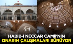 Depremde hasar alan Habib-i Neccar Camii'nin onarım çalışmaları sürüyor