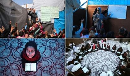 Filistinli öğretmenler, çadır sınıflarda eğitim veriyor