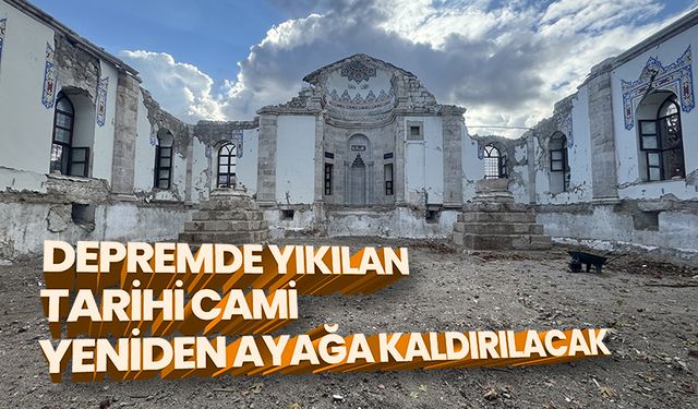 Malatya'da depremde büyük bölümü yıkılan tarihi Hacı Yusuf Taş Camisi ayağa kaldırılıyor