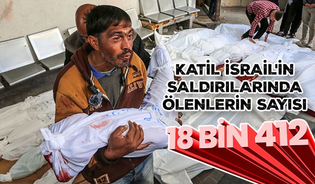 Katil İsrail'in Gazze'ye düzenlediği saldırılarda ölenlerin sayısı 18 bin 412'ye yükseldi