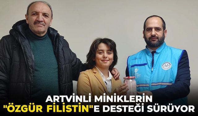 Artvinli miniklerin "Özgür Filistin"e desteği sürüyor