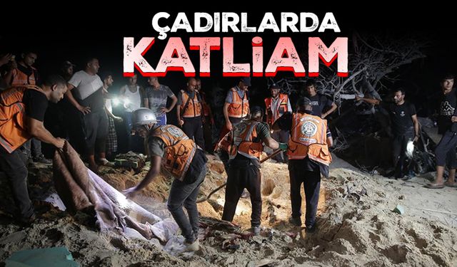 Katil İsrail güçlerinin, Gazze'de yerinden edilenlerin çadırlarına düzenlediği saldırıda en az 40 kişi şehit oldu