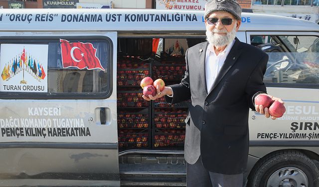 Denizlili "Elmacı Dede" yetiştirdiği elmaları Hakkari'deki askerler için getirdi