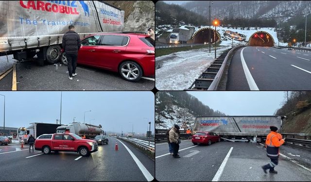 Anadolu Otoyolu'nun Bolu kesiminde makaslayan tıra otomobilin çarptığı kaza ulaşımı aksattı