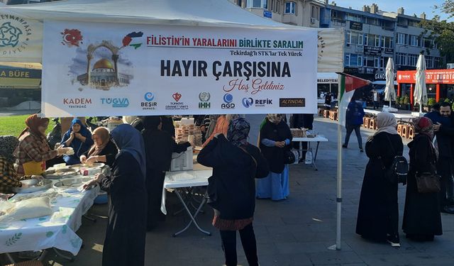 Tekirdağ'da Filistin'e destek çarşısı kuruldu
