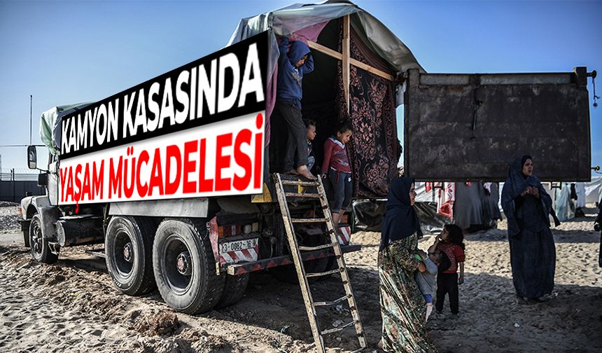 Refah kentine sığınan Gazzelli aile, bir kamyon kasasında yaşamlarını sürdürüyor