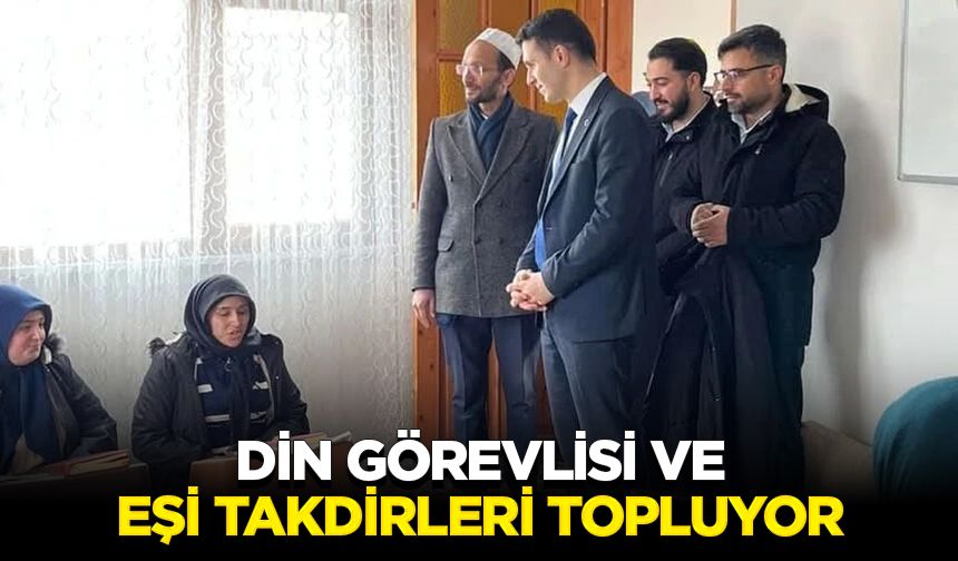 Din görevlisi ve eşi takdirleri topluyor