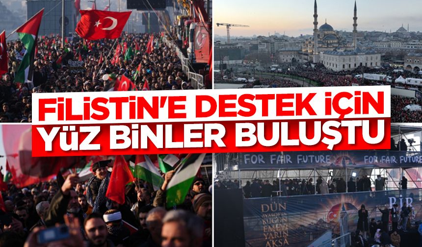 Filistin'e destek için yüz binler Galata Köprüsü'nde buluştu