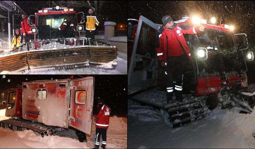 Erzurum’da sağlıkçılar kardan kapanan yolları "snowtrack" ambulansla aşıyor