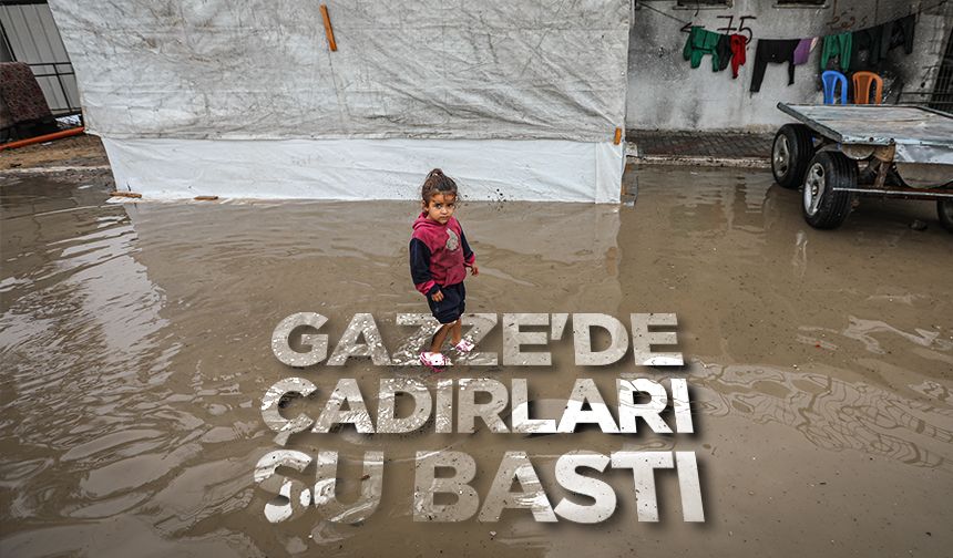 Gazze'de yoğun yağış nedeniyle işgalci saldırılarında evleri yıkılanların kaldığı çadırları su bastı