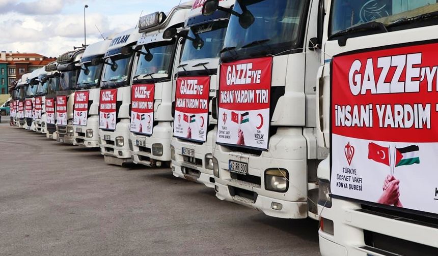 KONYA'DAN GAZZE'YE 15 İNSANİ YARDIM TIRI GÖNDERİLDİ