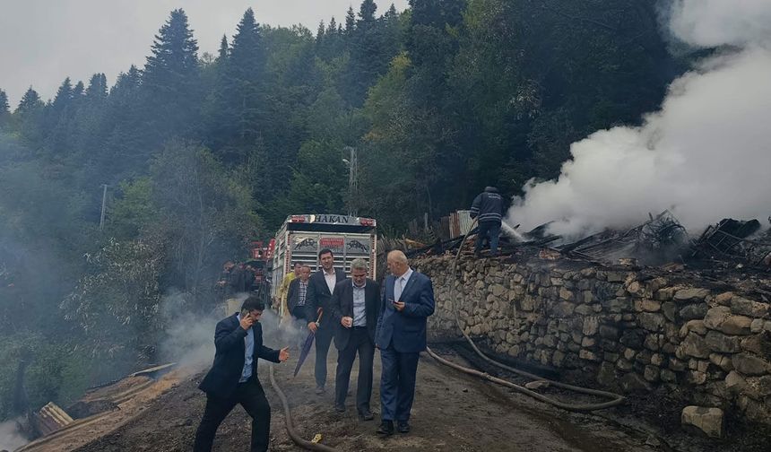 Yangından etkilenen köye müftülükten destek