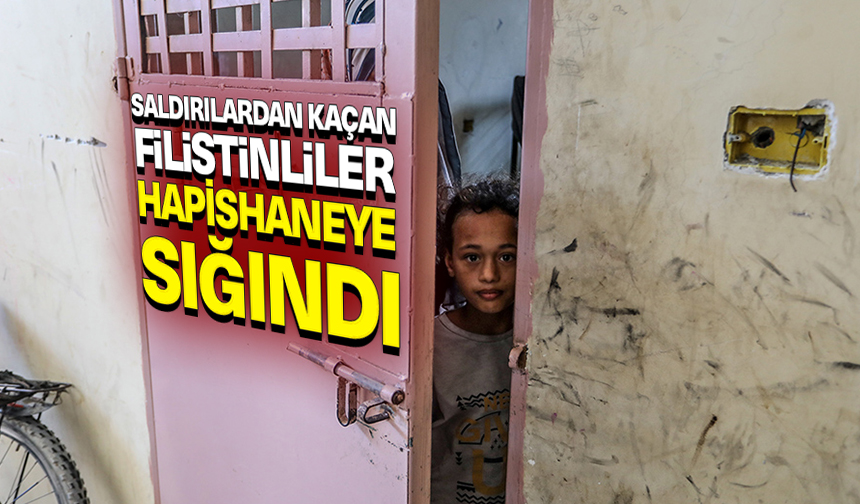 Katil İsrail'in saldırılarından kaçan Filistinliler, Han Yunus'ta bir hapishaneye sığındı