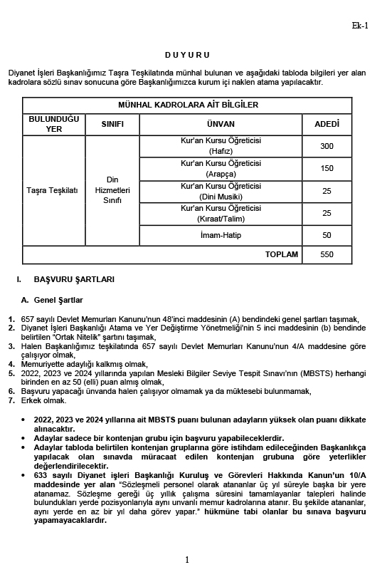 2024 Yılı Kurum İçi Naklen ( K K Ö İ H) Giriş Sınavı Duyursu (1) 1