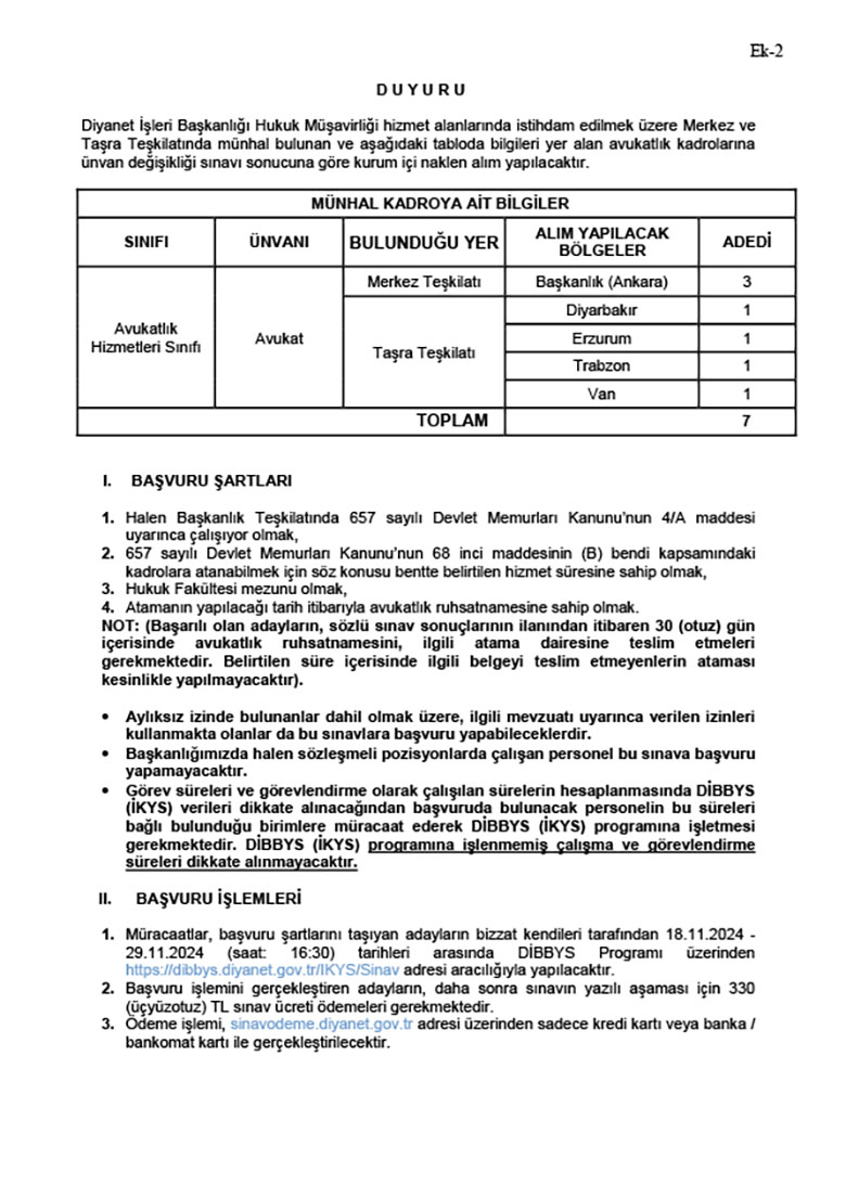 2024 Yılı Ünvan Değişikliği ( Avukatlık) Sınavı Duyurusu 1