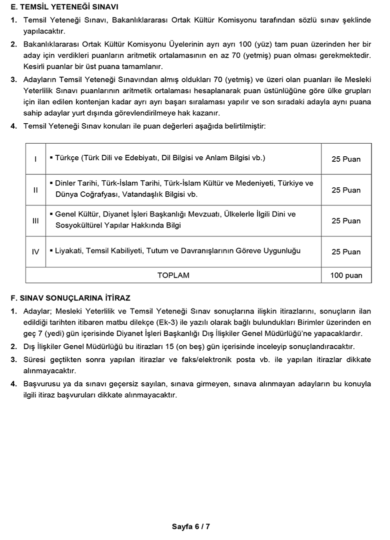 1 2025 Yılı Yurt Dışı Uzun Süreli Din Görevlisi Sınav Duyurusu 6