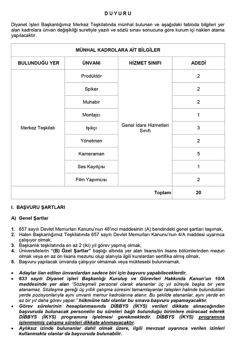 2025 Yılı Ünvan Değişikliği Sınav Duyurusu 1