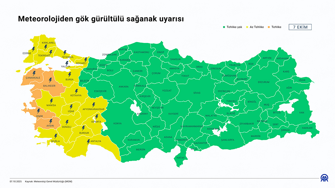 Yurdun iç ve batı kesimleri için gök gürültülü sağanak uyarısı