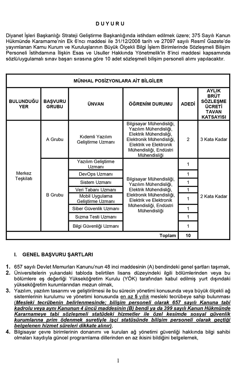 2026 Yılı Sözleşmeli Bilişim Personeli Alım Duyurusu 1