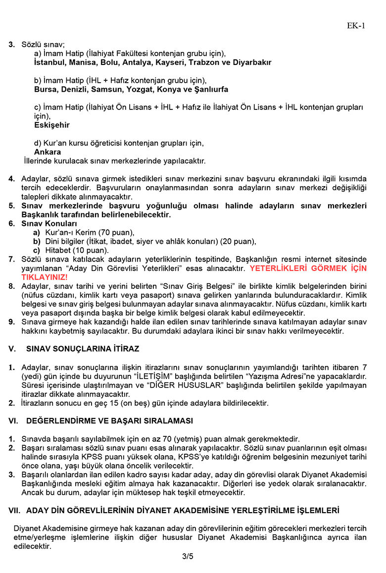 2026 Yılı Aday Din Görevlisi ( İ H, K K Ö) Alım Sınavı 3