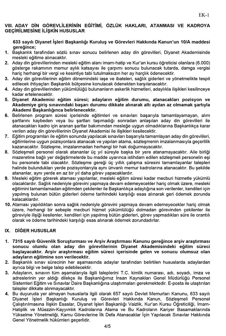 2026 Yılı Aday Din Görevlisi ( İ H, K K Ö) Alım Sınavı 4