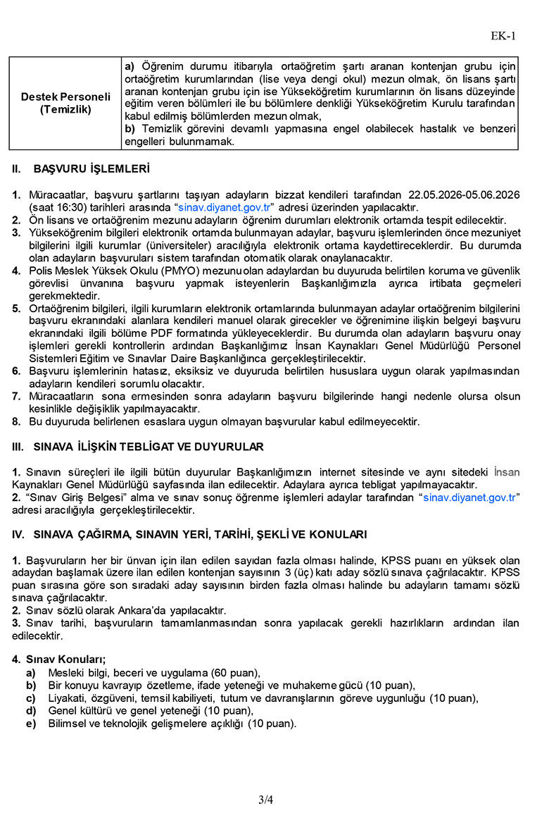 2026 Yılı 4 B Sözleşmeli Personel ( Destek Personeli, Koruma Ve Güvenlik Görevlisi) Alımı Sınav Duyurusu ( Taşra) 3