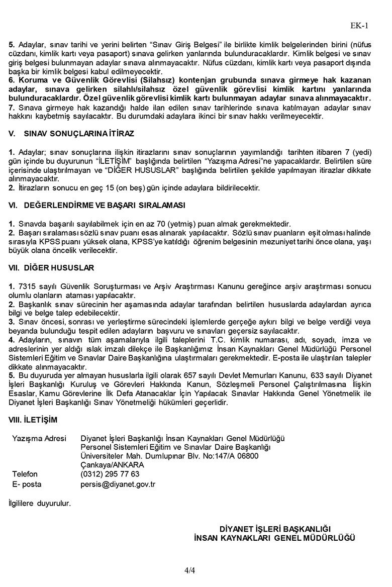 2026 Yılı 4 B Sözleşmeli Personel ( Destek Personeli, Koruma Ve Güvenlik Görevlisi) Alımı Sınav Duyurusu ( Taşra) 4